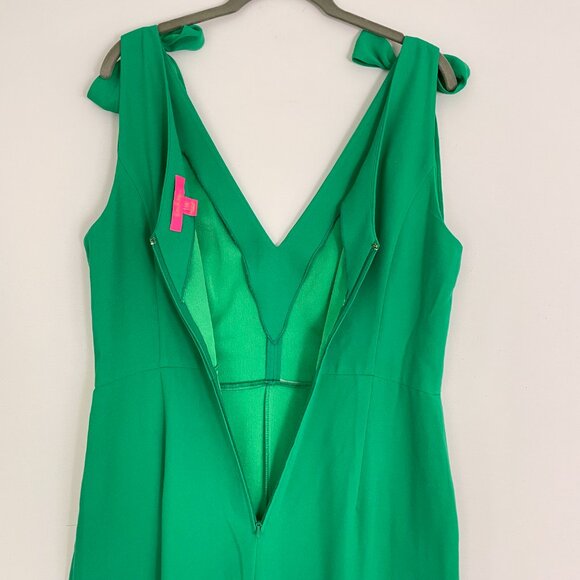 *Lilly Pulitzer Danni Bow Shoulder Cropped Ankle Slit Jumpsuit Size 10 - Picture 4 of 14